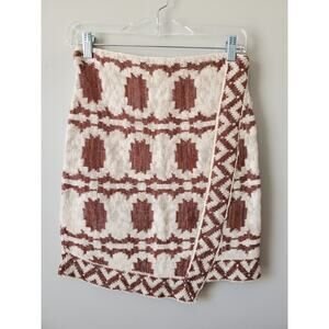 Free People Ivory Brown South Western Blanket Mini Skirt M Boho Country Cowgirl